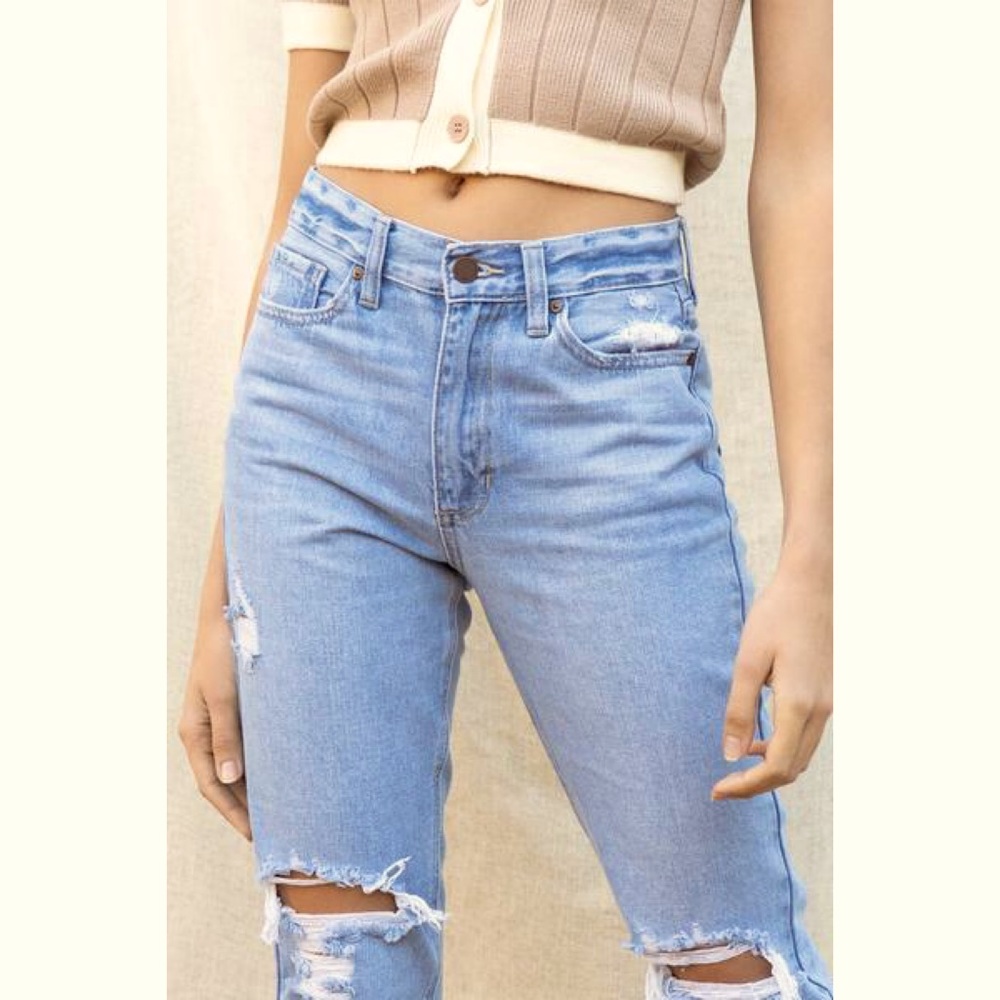 Phoebe Girlfriend Straight Fit Distressed Denim - Picture 4 of 6
